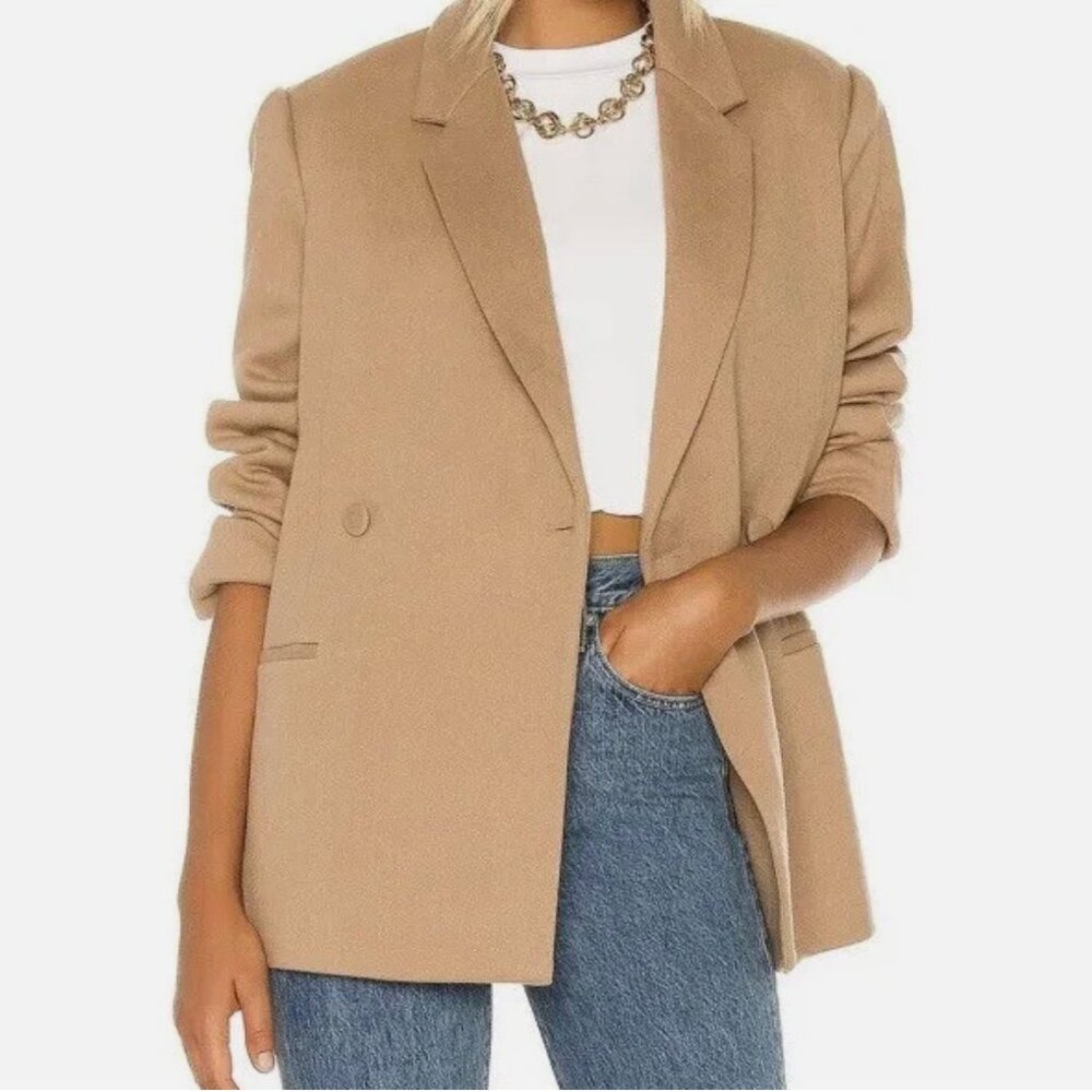 NWT - ANINE BING Color, Brown Lined Double Breasted 100% Wool Kaia Blazer Size L